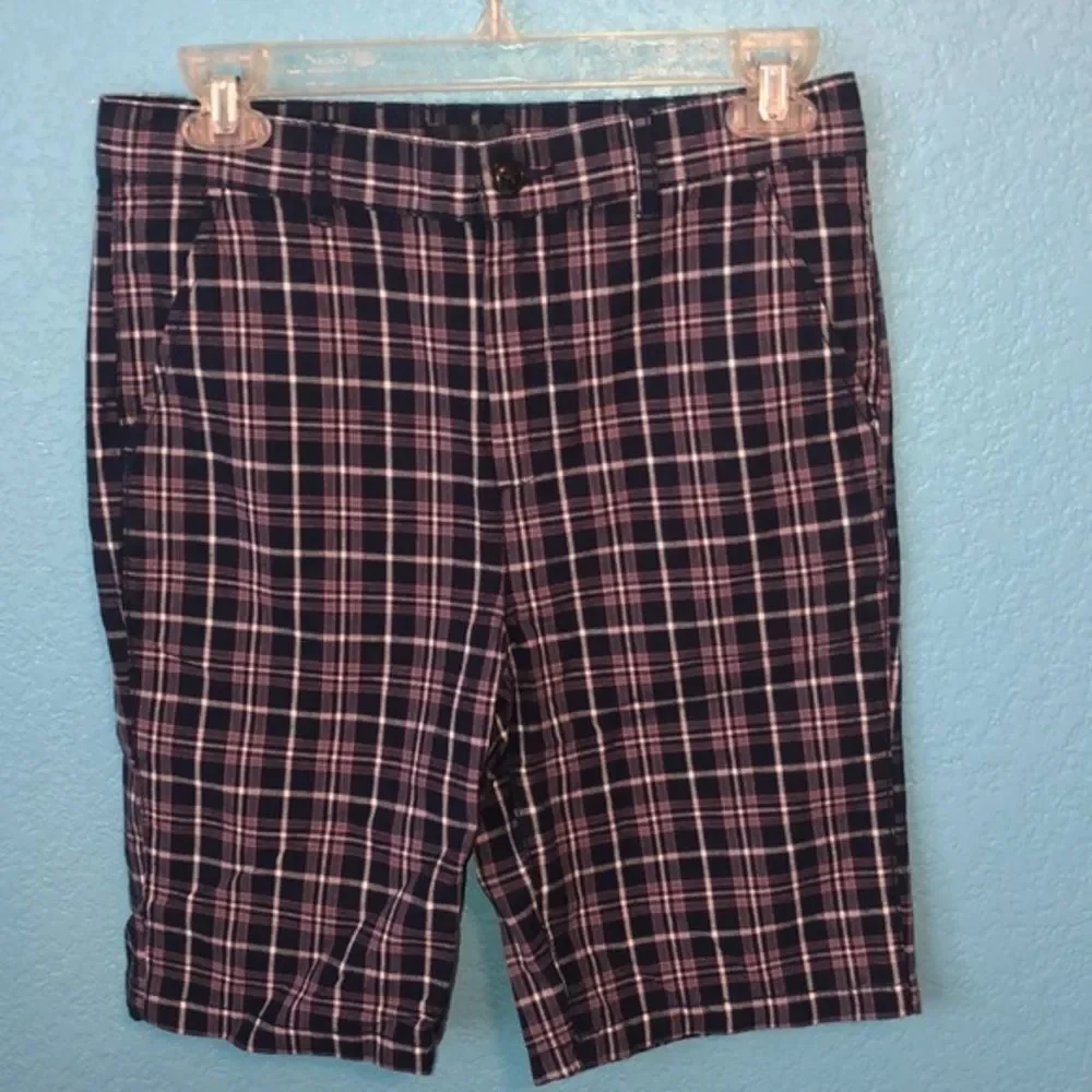 Children’s Place boy size 14 plaid blue Bermuda shirts